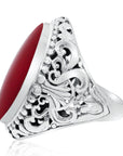 Balinese Artisan 925 Sterling Silver Ring with Red Coral