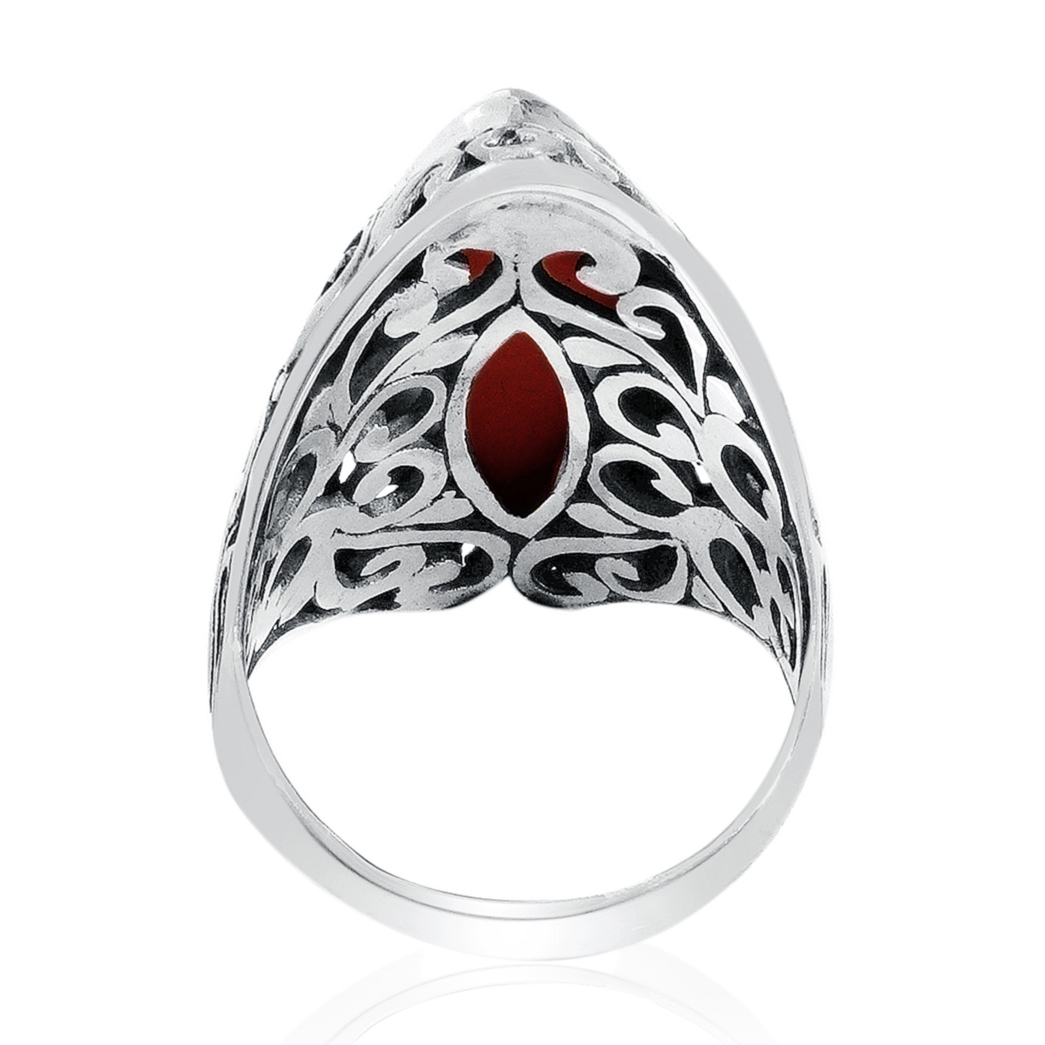 Balinese Artisan 925 Sterling Silver Ring with Red Coral