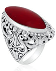 Balinese Artisan 925 Sterling Silver Ring with Red Coral