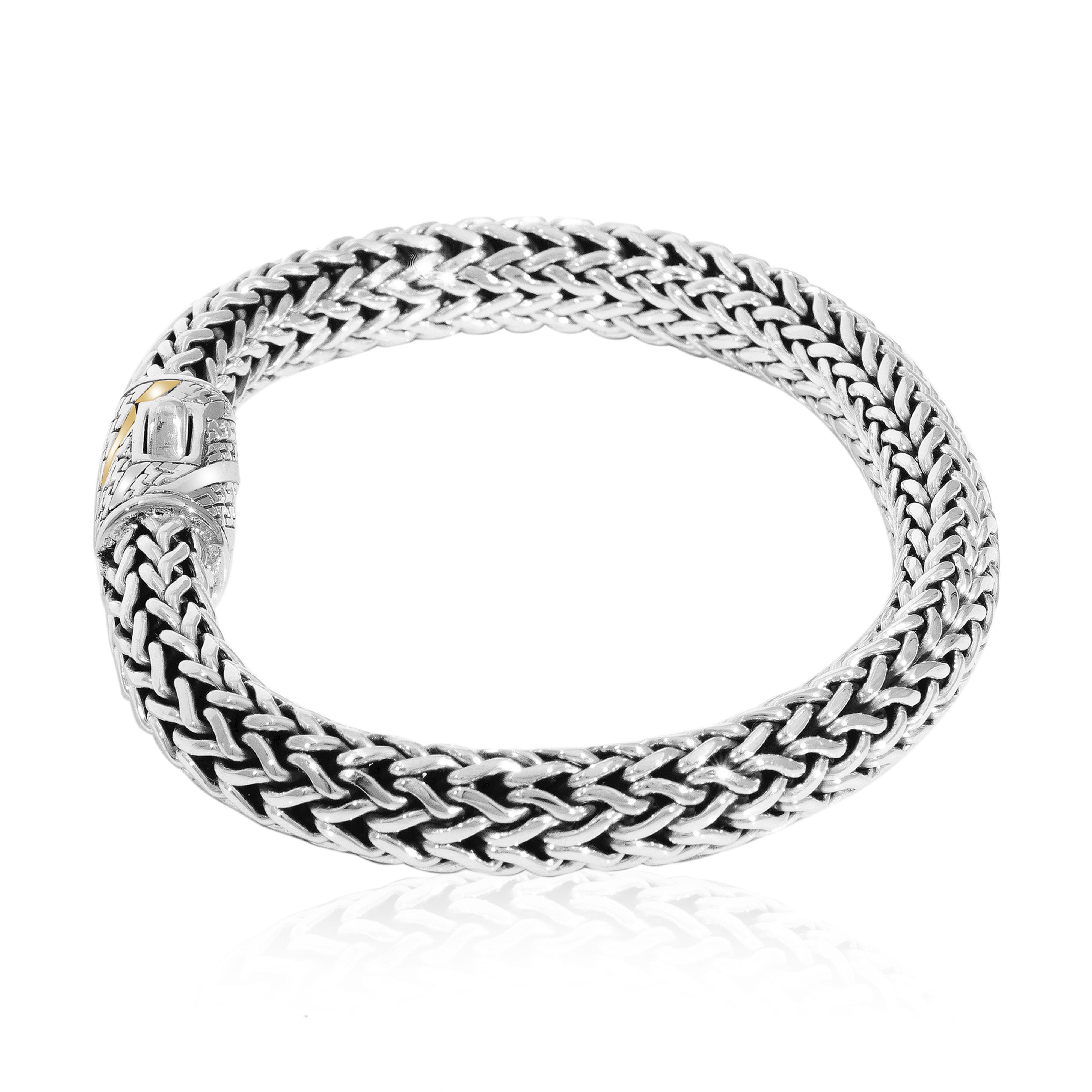 Balinese Artisan 925 Sterling Silver Bracelet with 18K Gold Stripe Lock