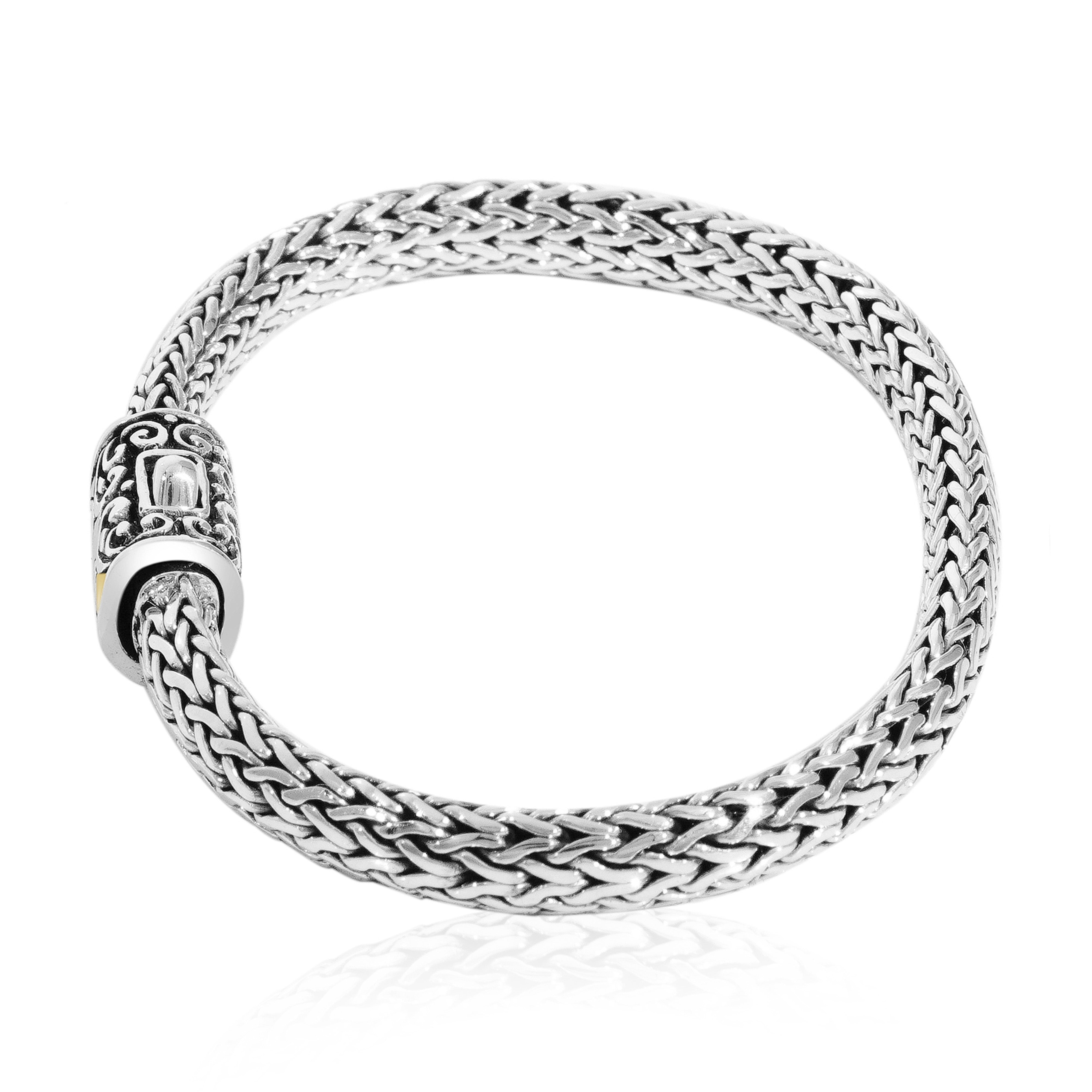 Balinese Artisan 925 Sterling Silver Bracelet with 18K Gold at Centre Lock