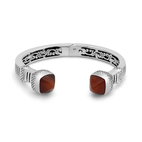 Eternal Flame: Sterling Silver Bali Cuff with Fiery Agate Glow