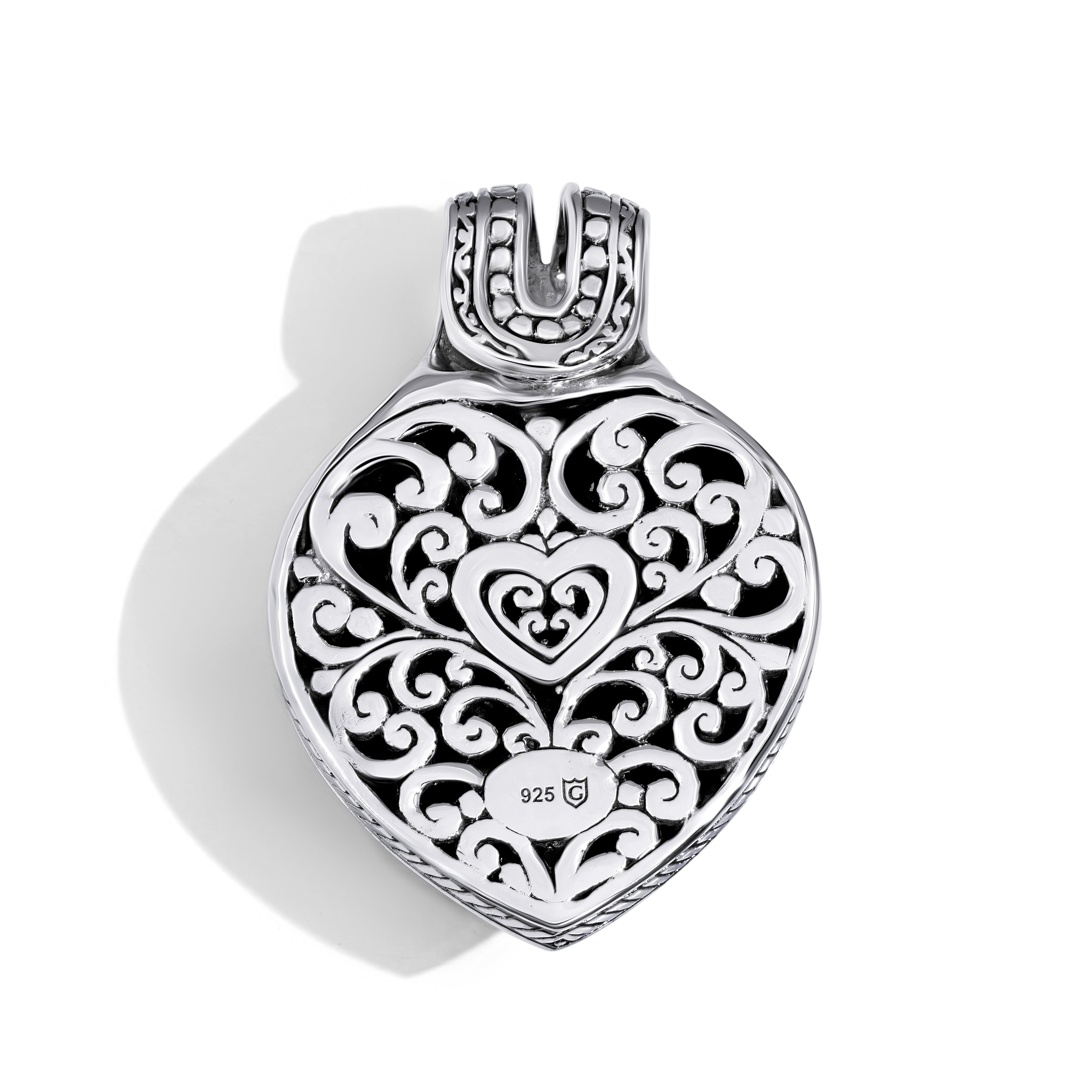 Romantic Bali Sterling Silver Malachite Heart Pendant