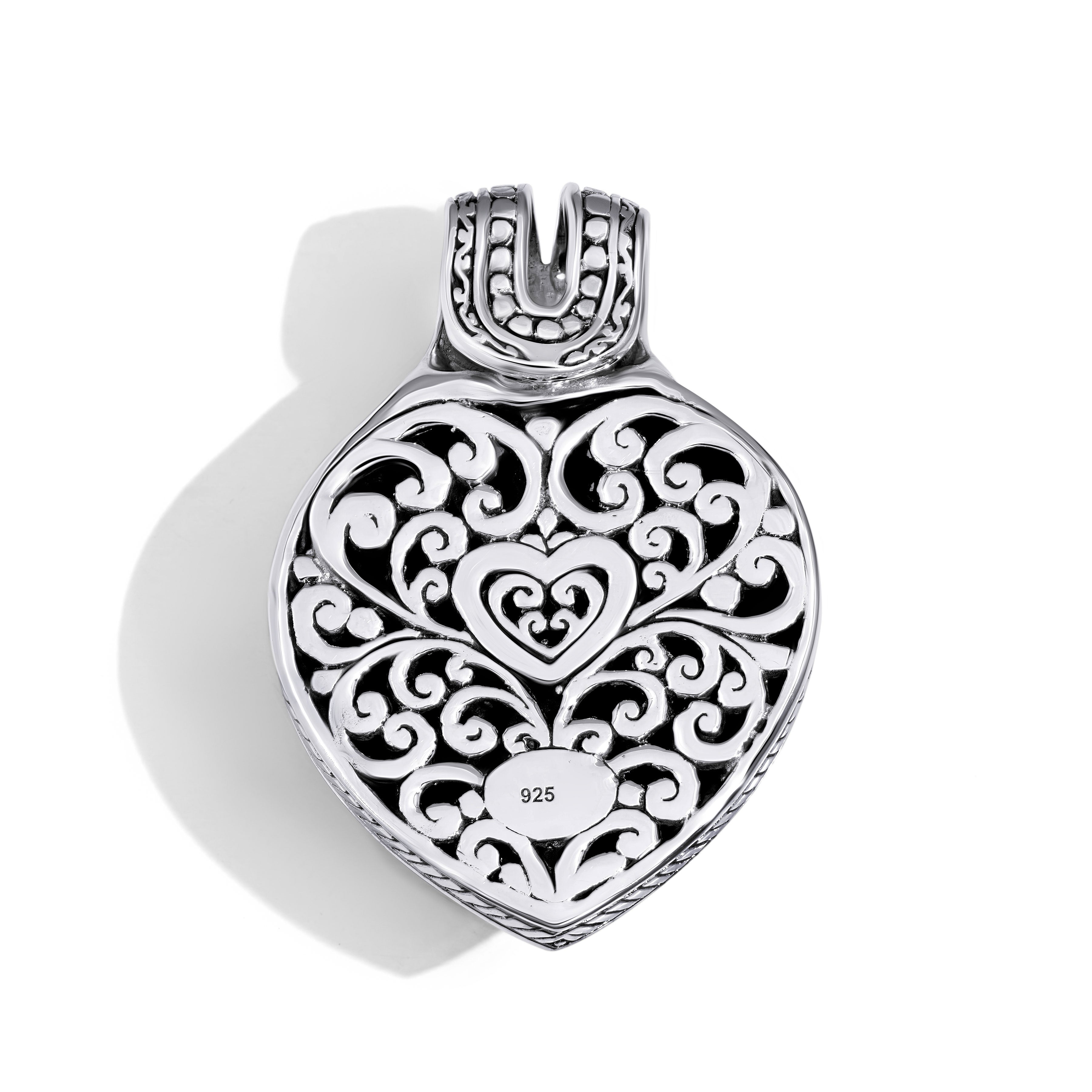 Romantic Bali Sterling Silver Malachite Heart Pendant
