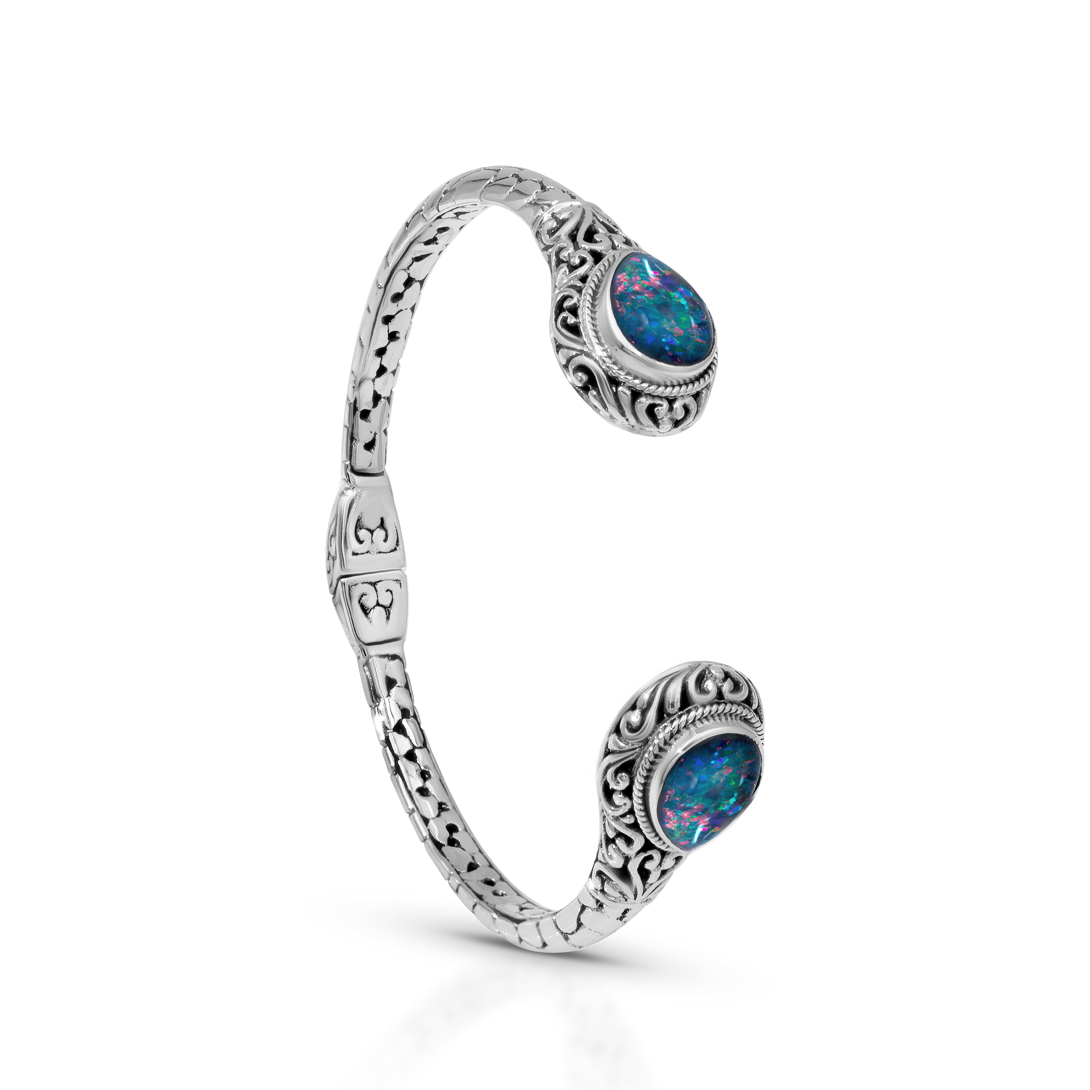 Boulder Opal Sterling Silver Bali Bracelet