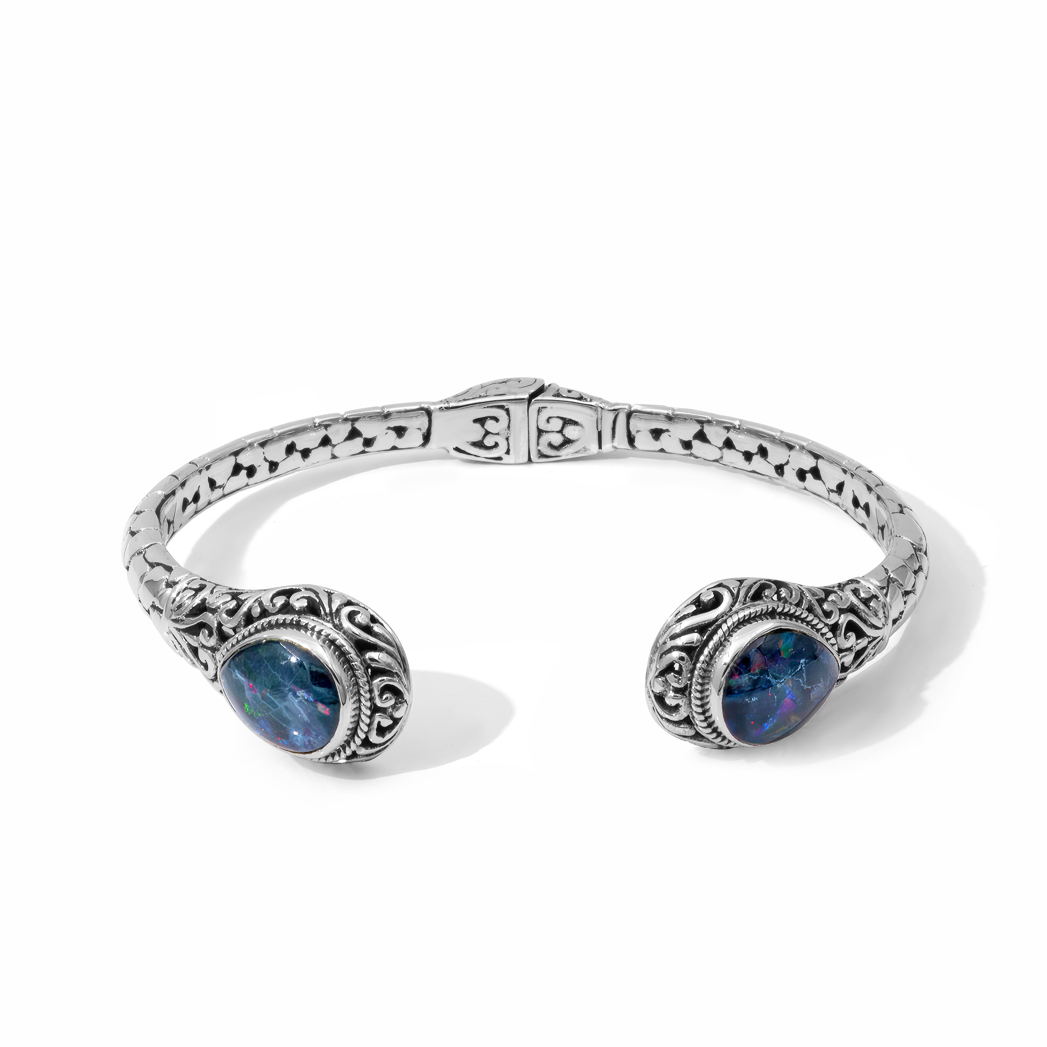 Boulder Opal Sterling Silver Bali Bracelet