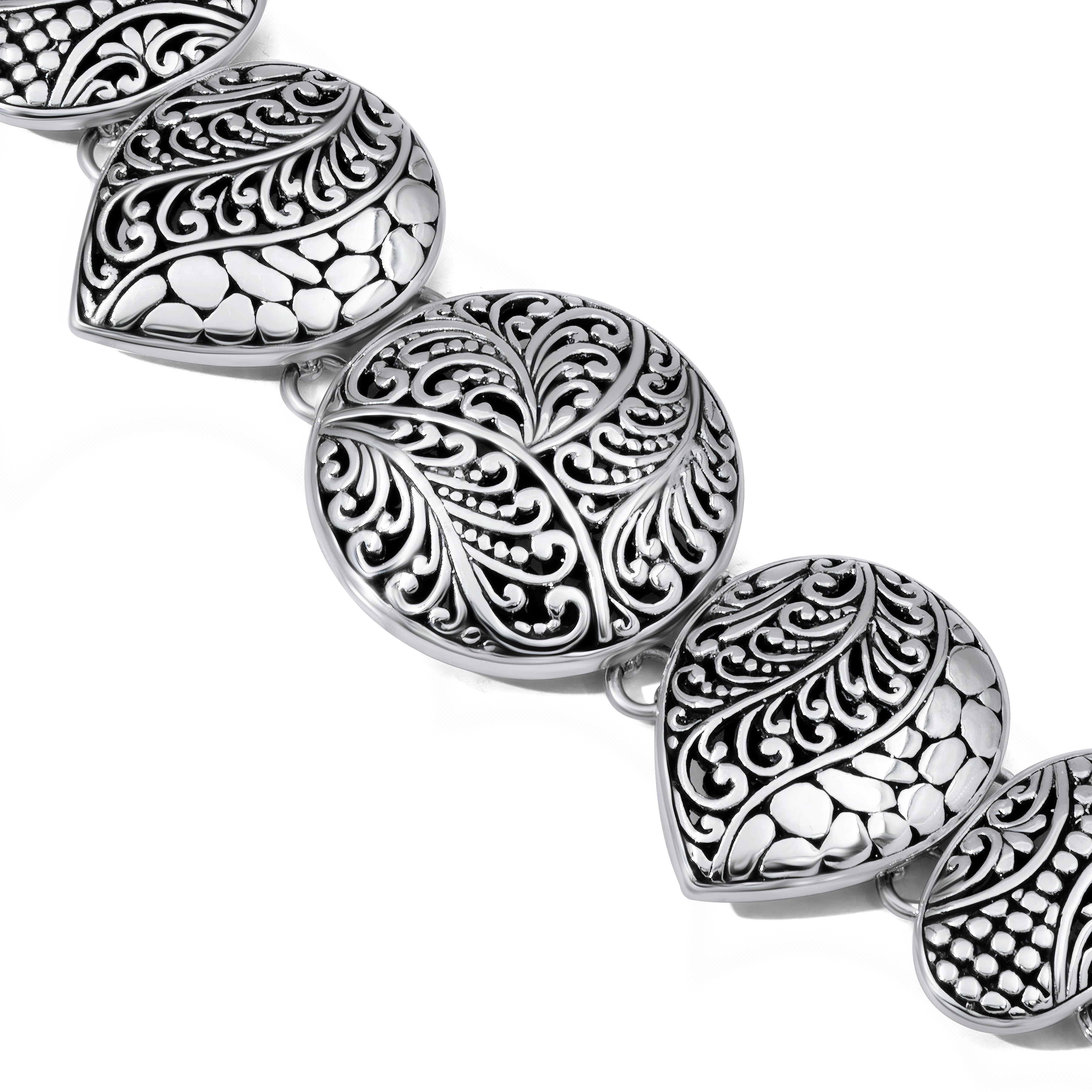 Floral Motif Sterling Silver Bali Bracelet