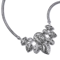 Blossom Layers: Handcrafted Sterling Silver Bali Statement Necklace