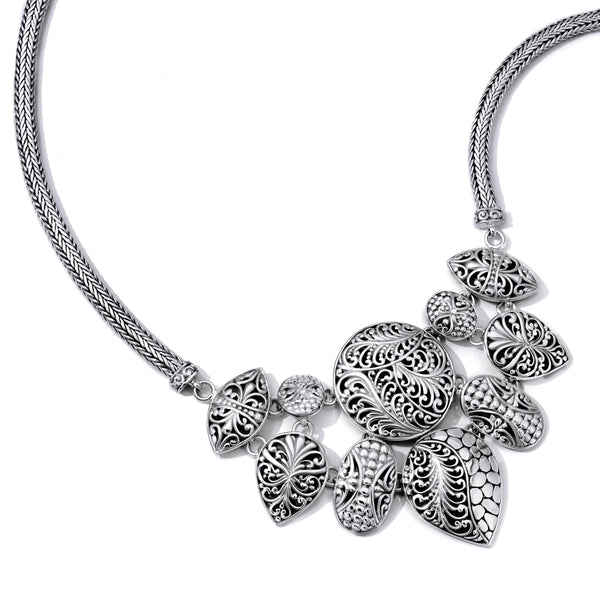 Blossom Layers: Handcrafted Sterling Silver Bali Statement Necklace