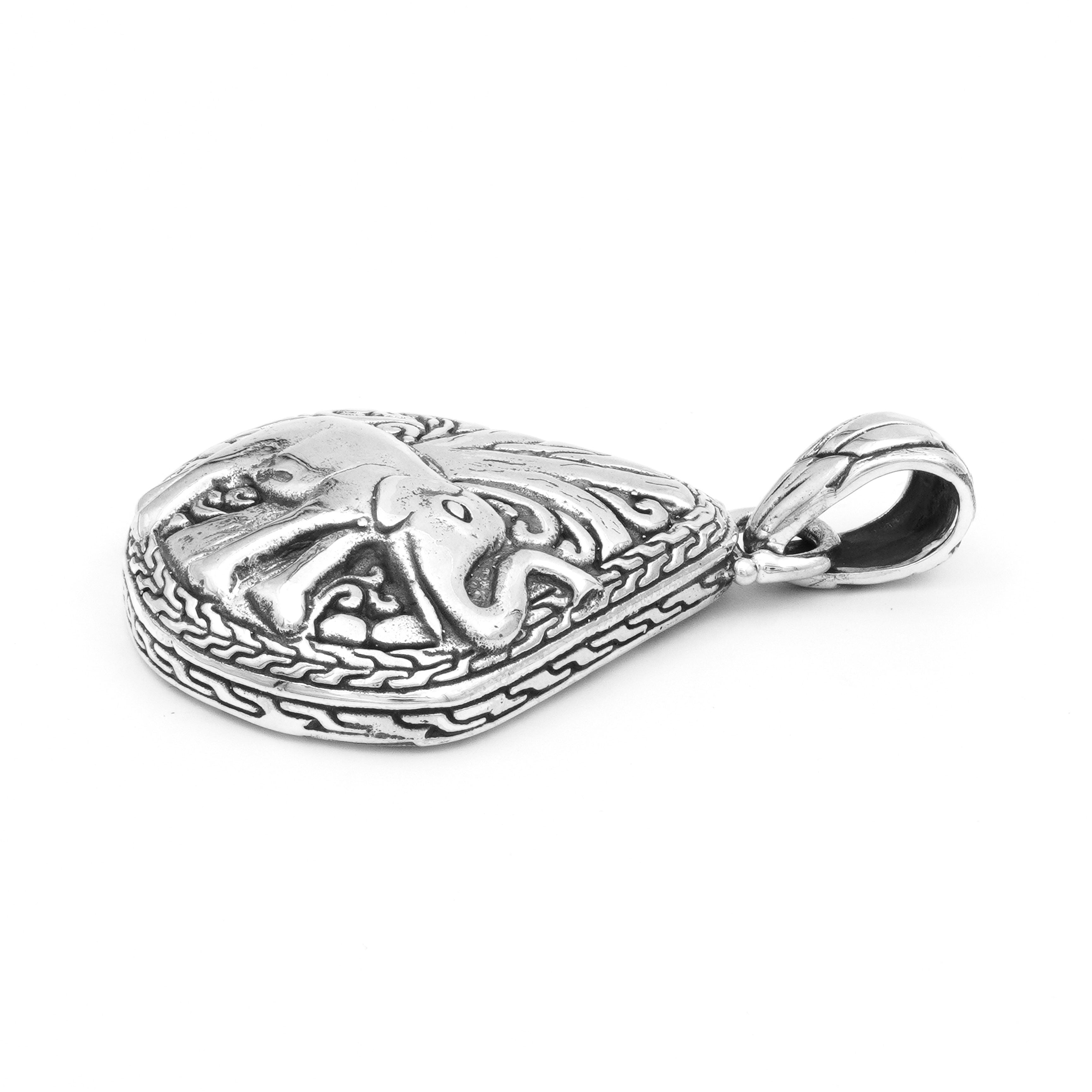 Majestic Balinese Elephant Motif Sterling Silver Pendant