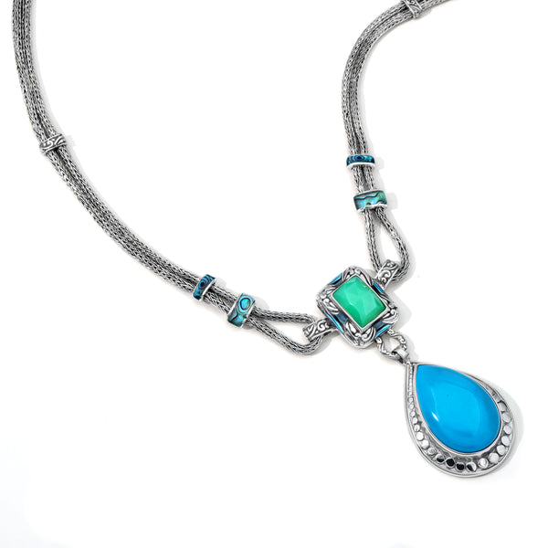 Statement Turquoise, Chalcedony and Abalone Bali Necklace