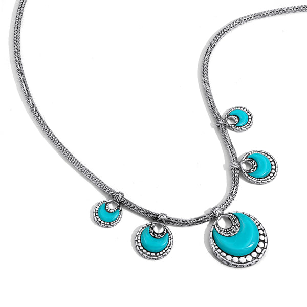 Sterling Silver Crescent Turquoise Bali Necklace