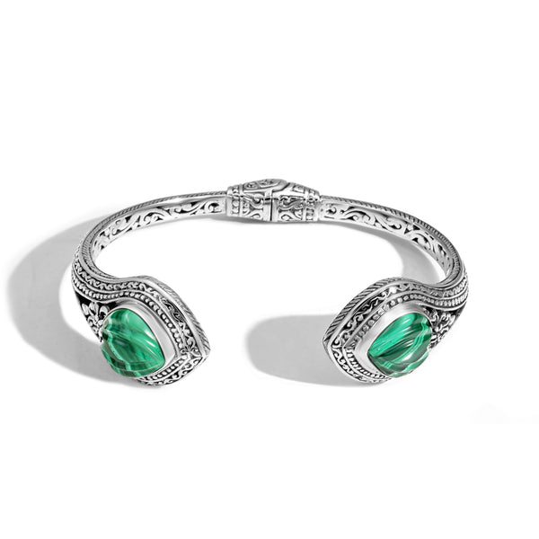 Romantic Bali Sterling Silver Malachite Heart Bangle