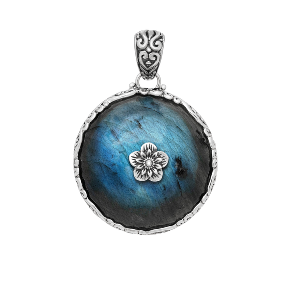 Balinese Artisanal Sterling Silver Labradorite Flower Pendant