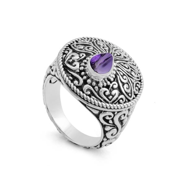 Amethyst Balinese Motif Ring