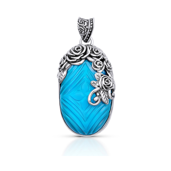 Sterling Silver & Carved Turquoise Balinese Pendant