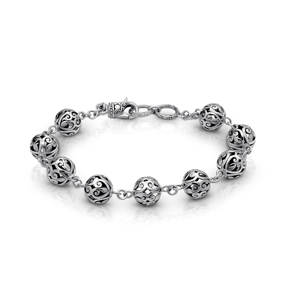 Ornate Sterling Silver Bali Sphere Bracelet