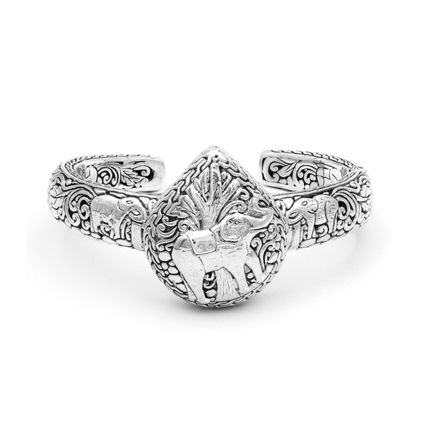 Majestic March – Balinese Artisan Elephant Bangle in Sterling Silver