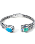 Balinese Artisan Sterling Silver Bangle with Blue Turquoise & Green Chalcedony Elegance