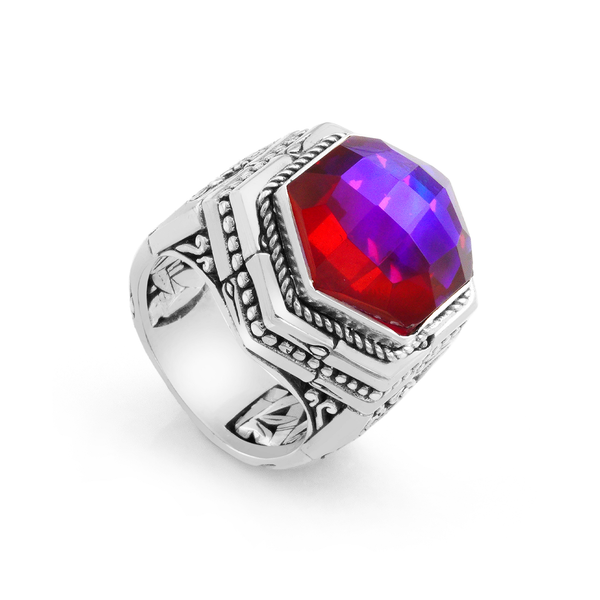 Royal Quartz Elegance – Sterling Silver Bali Statement Ring