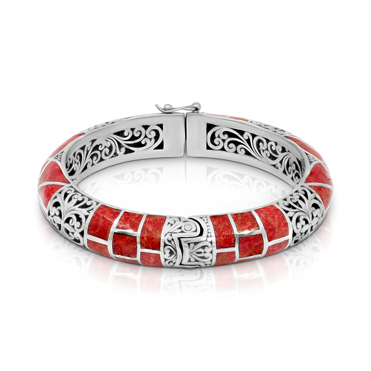 Balinese Sterling Silver Bangle with Coral Shell