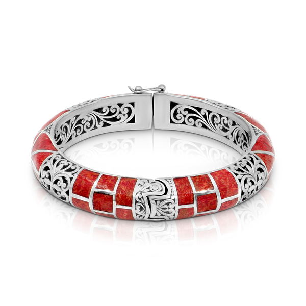 Balinese Sterling Silver Bangle with Coral Shell