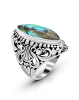 Balinese Artisan 925 Sterling Silver Ring with Abalone Shell