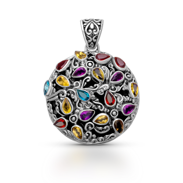 Radiance of Bali: Multi-Stone Sterling Silver Pendant