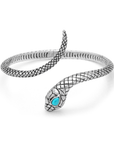 Balinese Artisan Sterling Silver Snake Bangle with Sleeping Beauty Turquoise Stone