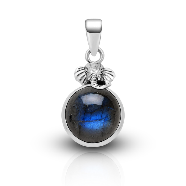 Balinese Artisan 925 Sterling Silver Majestic Elephant Pendant with Labradorite