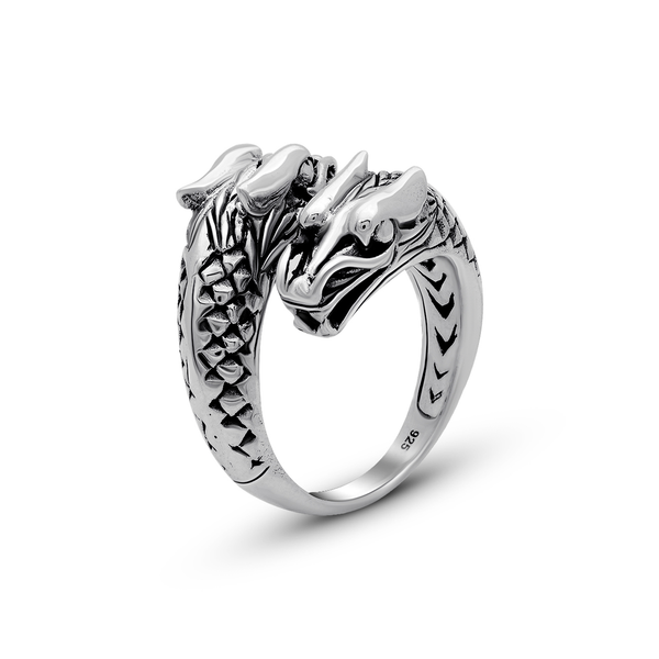 Balinese Artisan 925 Sterling Silver Dual Dragon Ring