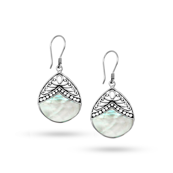 Balinese Artisan 925 Sterling Silver Drop Earring with Mother-of-Pearl
