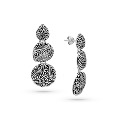 Floral Motif Sterling Silver Bali Earrings