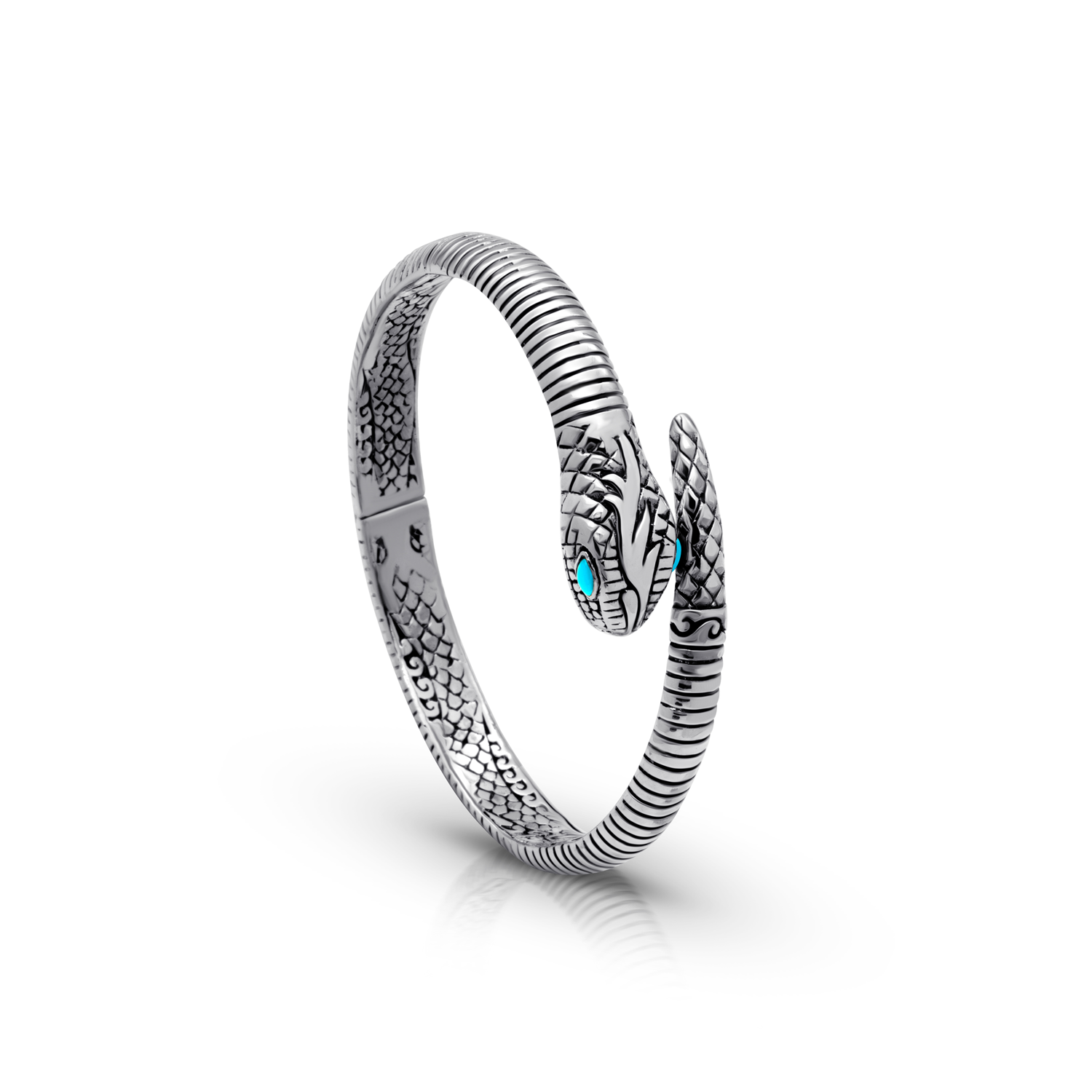 Balinese Artisan Tropical Serpent Bangle with Sleeping Beauty Turquoise