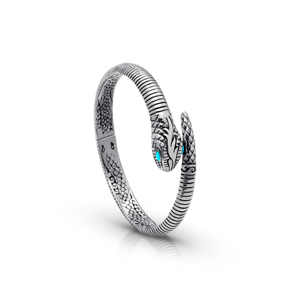 Balinese Artisan Tropical Serpent Bangle with Sleeping Beauty Turquoise