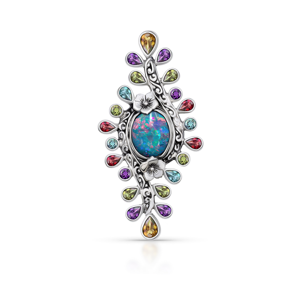 Opal Dreams: A Jeweled Bouquet Sterling Silver Pendant