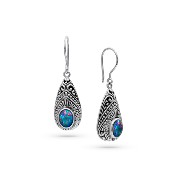 Mysterious Boulder Opal Sterling Silver Drop Bali Earrings