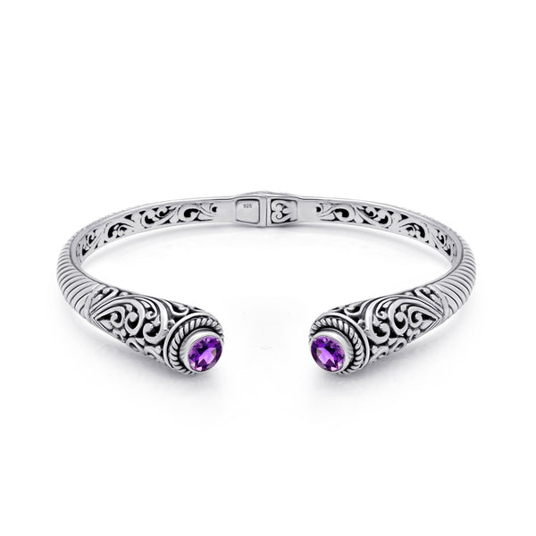 Balinese Artisan Spirit of the Island Sterling Silver Amethyst Bangle