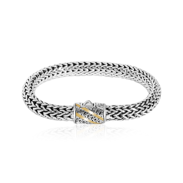 Balinese Artisan 925 Sterling Silver Bracelet with 18K Gold Stripe Lock