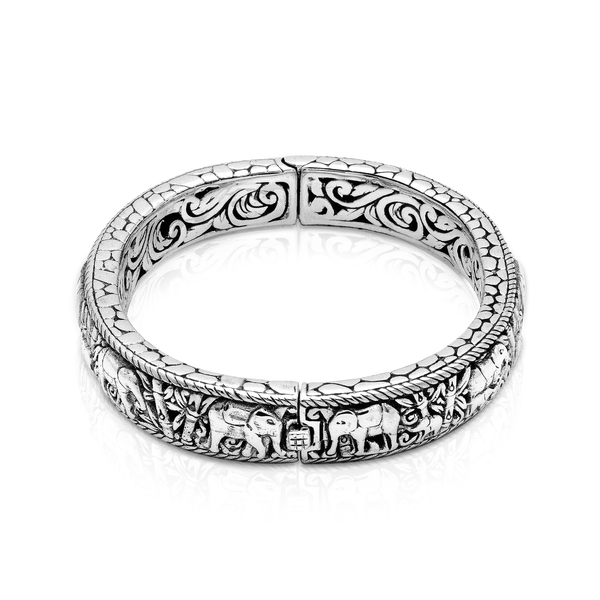 Balinese Artisan 925 Sterling Silver Majestic Elephants Bangle