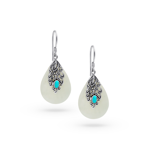 Bali Artisanal 925 Sterling Silver Mother of Pearl Shell Earrings