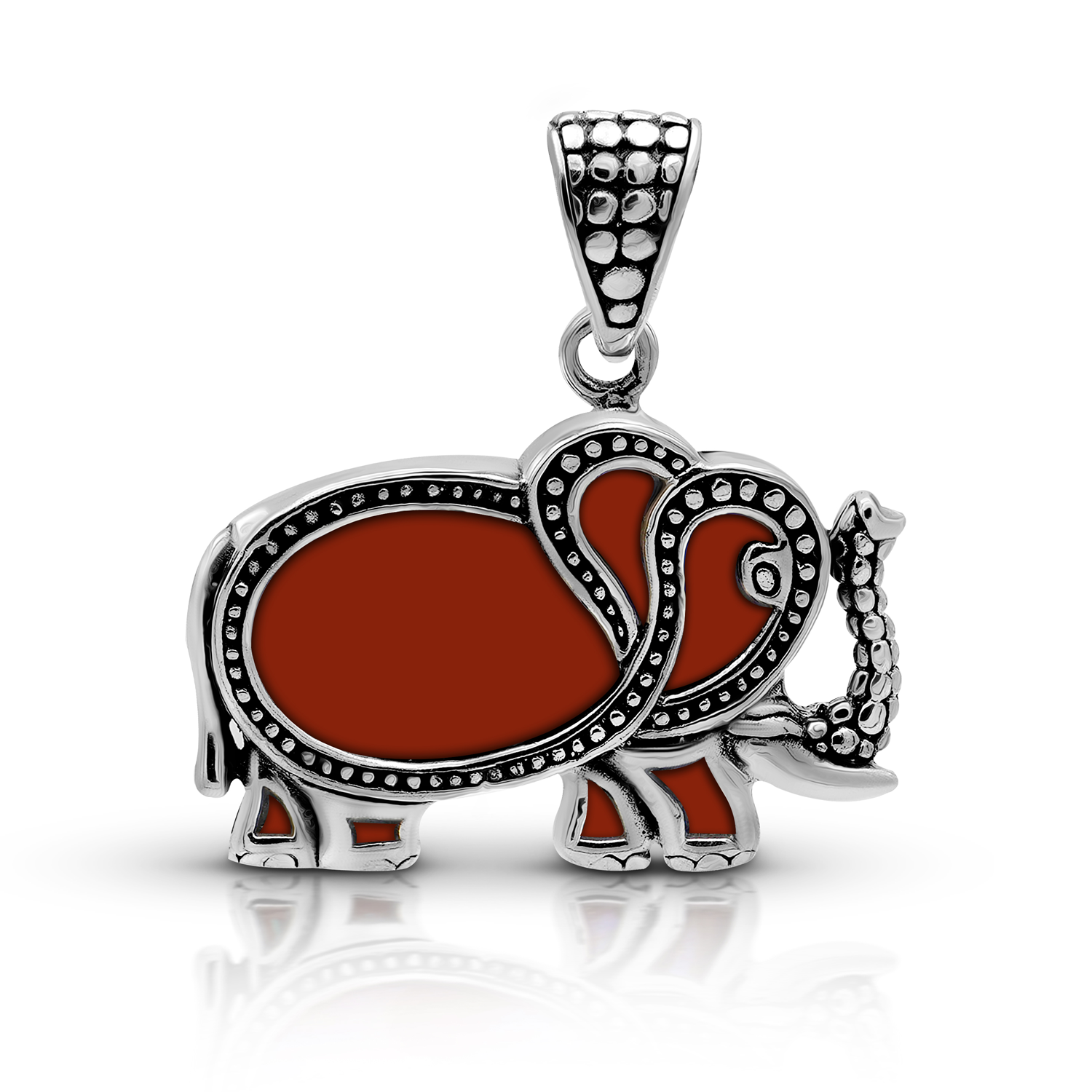 Balinese Artisan 925 Sterling Silver Elephant Pendant with Coral
