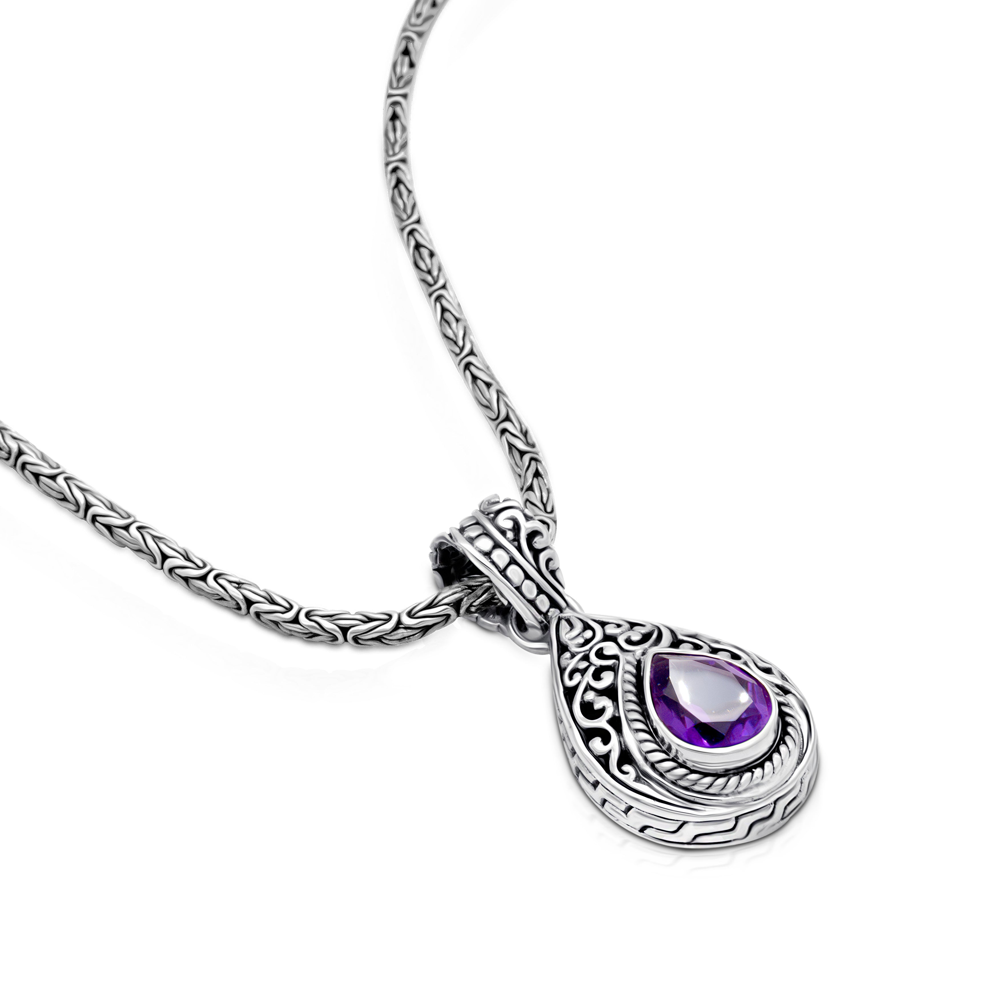 Ethereal Essence: Balinese Artisan 925 Sterling Silver Amethyst Pendant