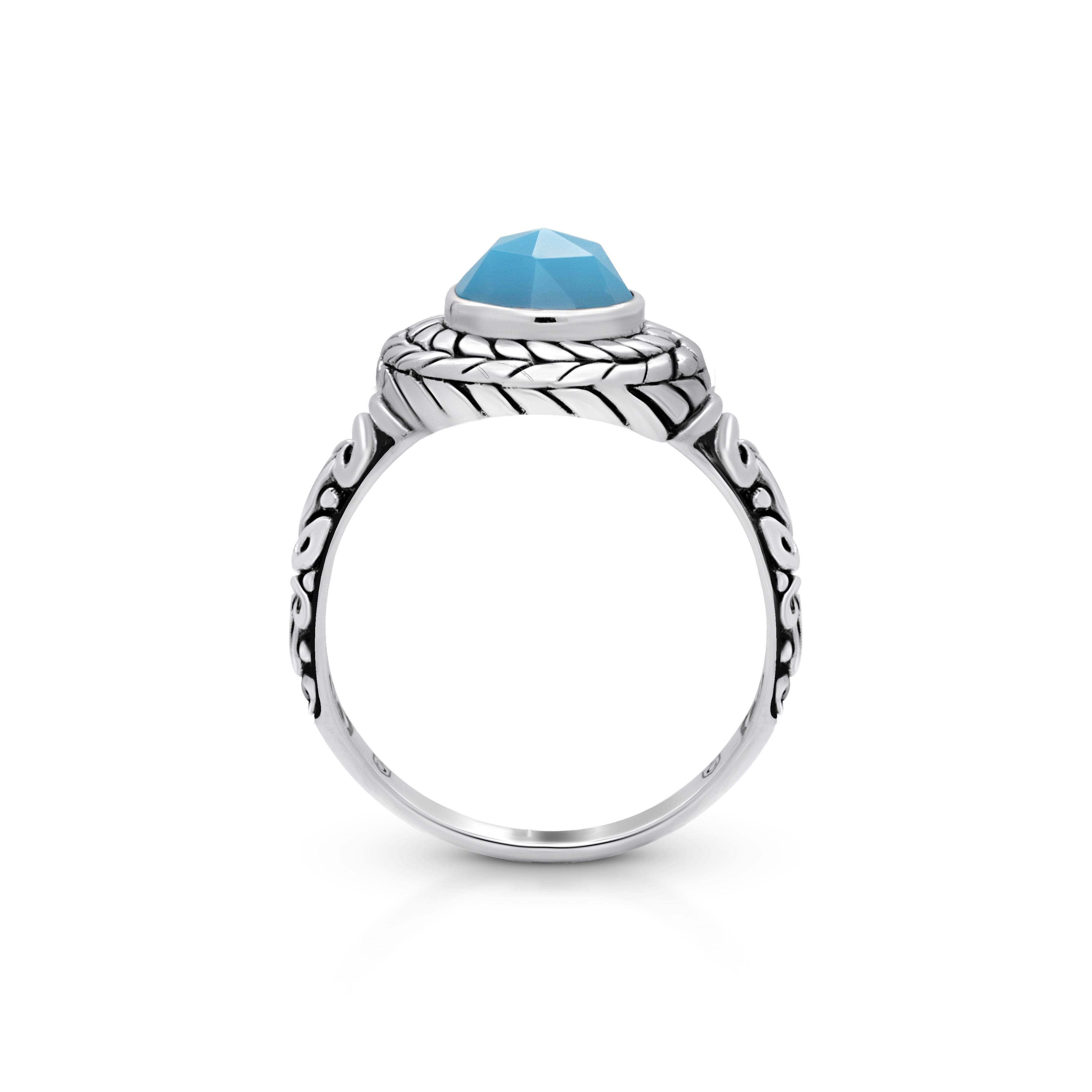 Balinese Artisan 925 Sterling Silver Circle of Life Ring with Blue Opal