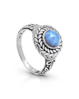 Balinese Artisan 925 Sterling Silver Circle of Life Ring with Blue Opal