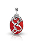 Balinese Artisan 925 Dragon Sterling Silver Pendant with Red Coral