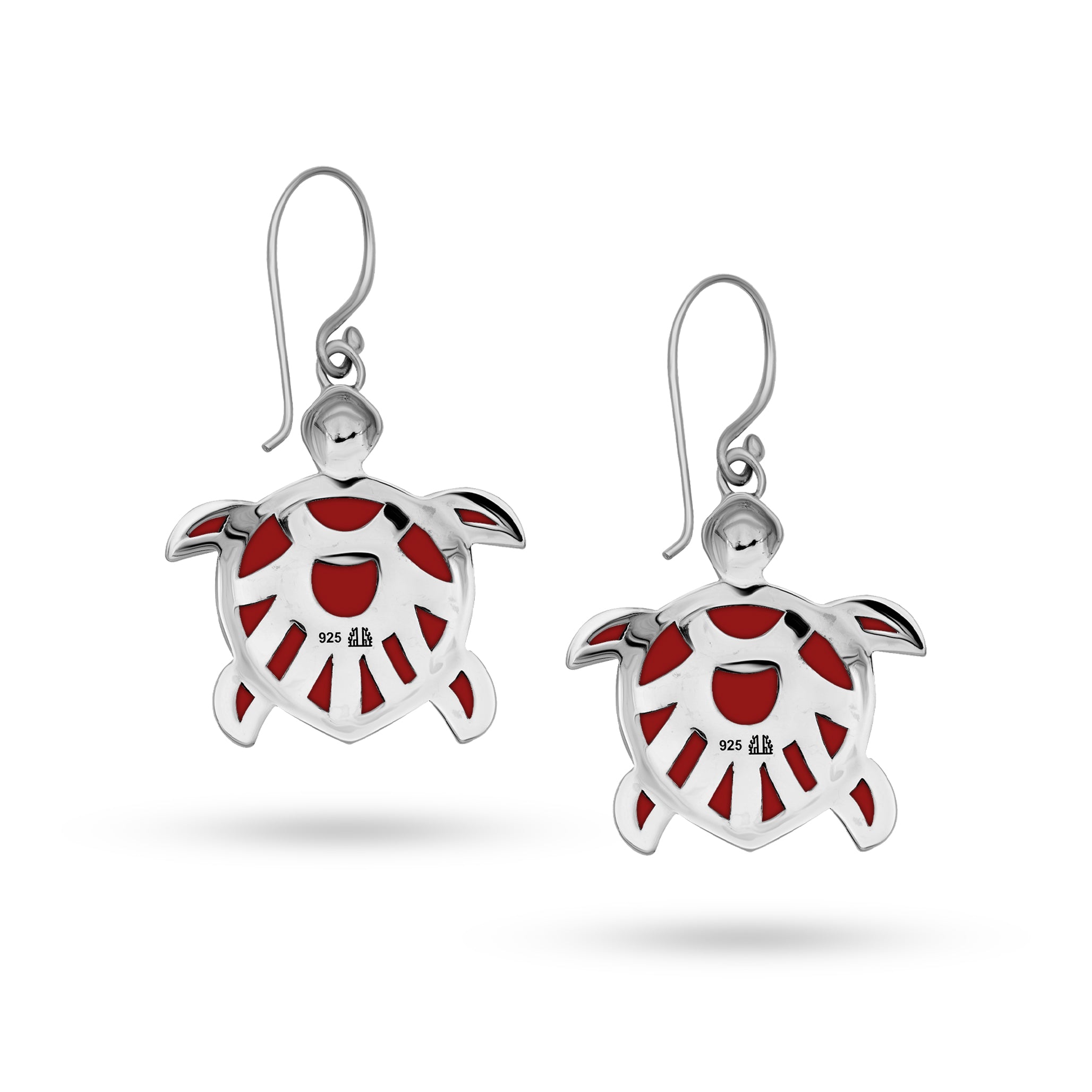 Balinese Artisan 925 Sterling Silver Turtle Shape Earring with Red Coral