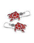 Balinese Artisan 925 Sterling Silver Turtle Shape Earring with Red Coral