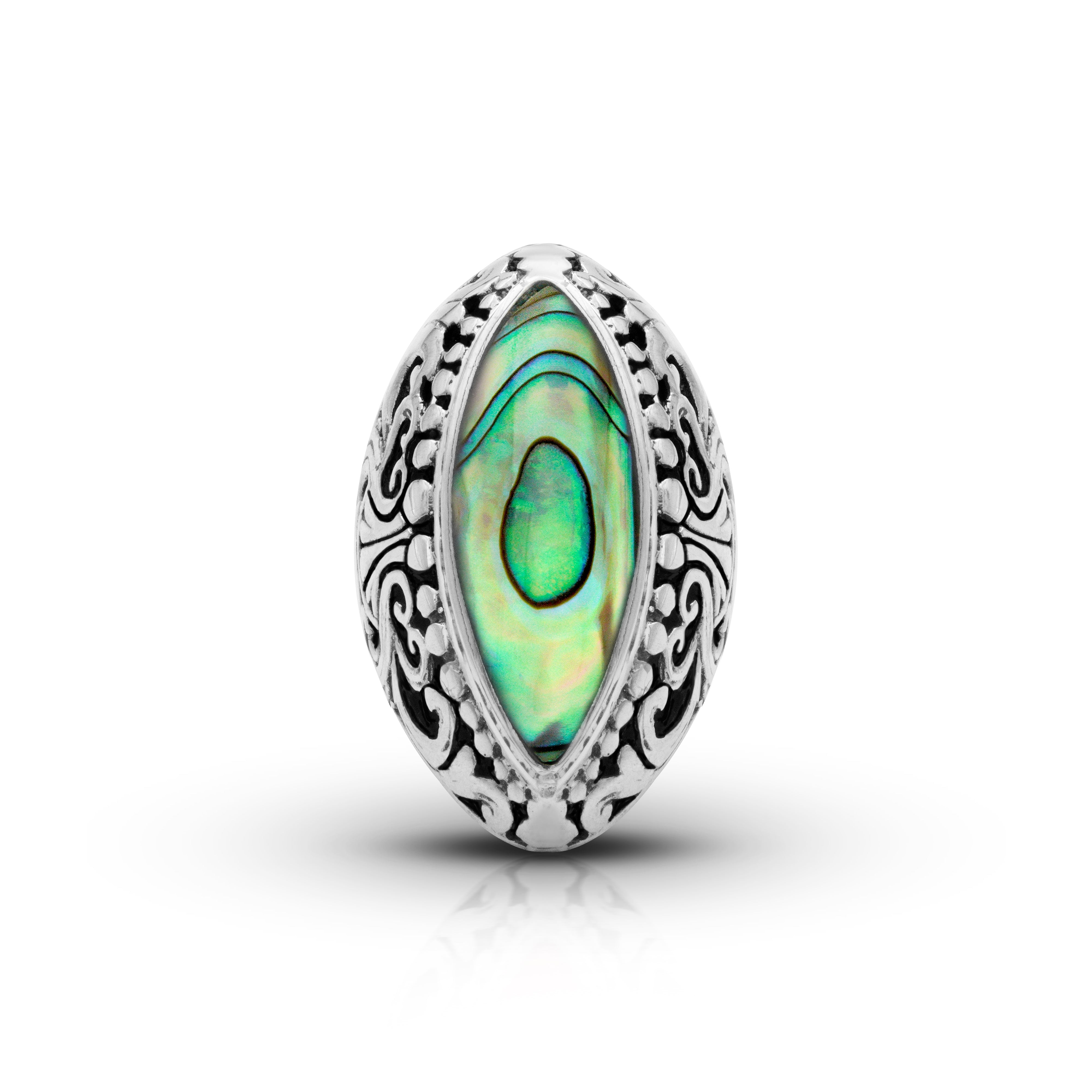 Balinese Artisan 925 Sterling Silver Ring with Abalone Shell