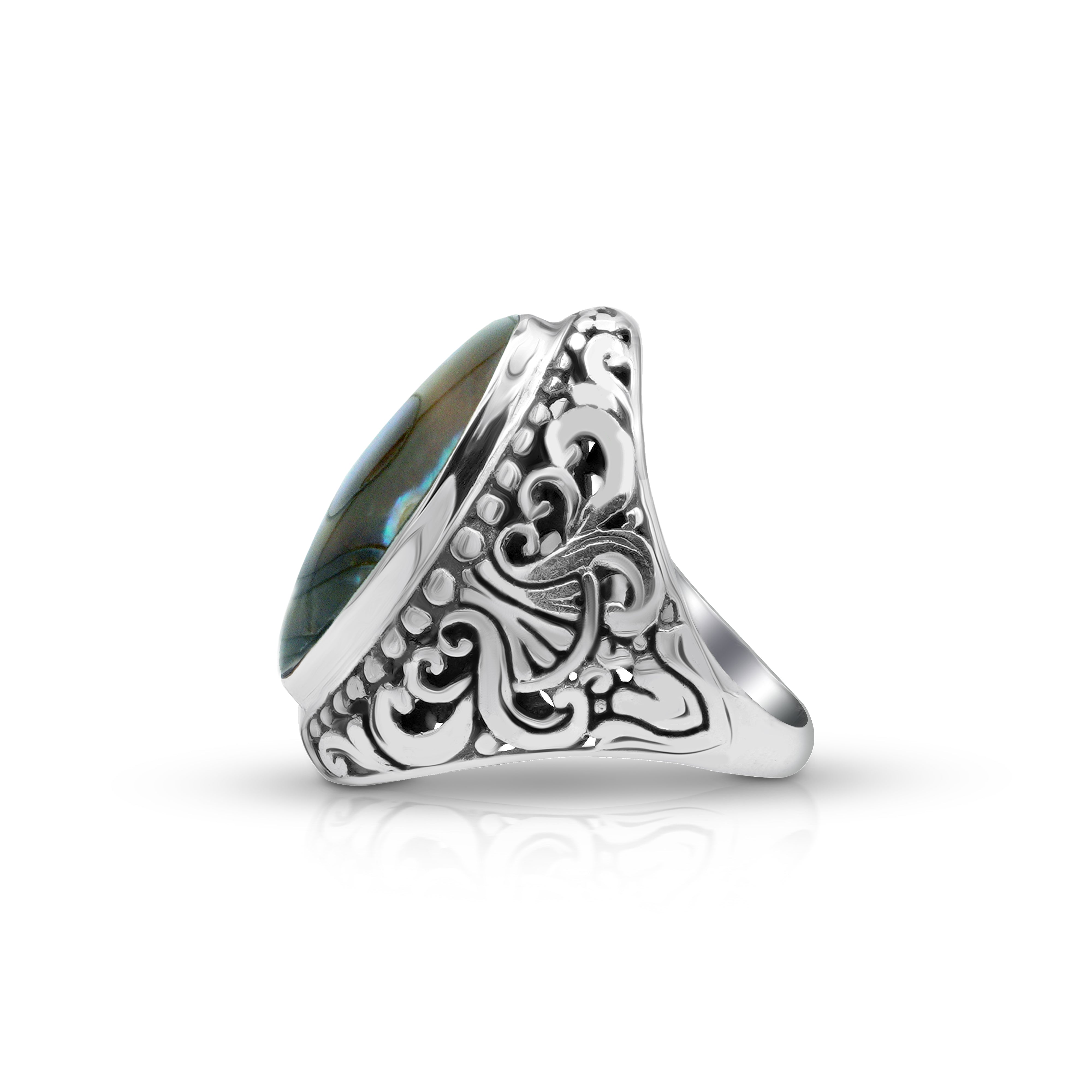 Balinese Artisan 925 Sterling Silver Ring with Abalone Shell